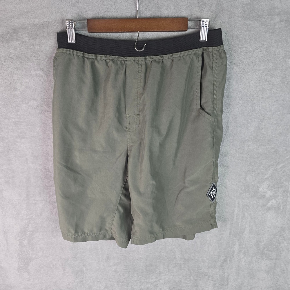Prana Breathe Mens Olive Green Athletic Shorts Large Elastic Waist Polyester
